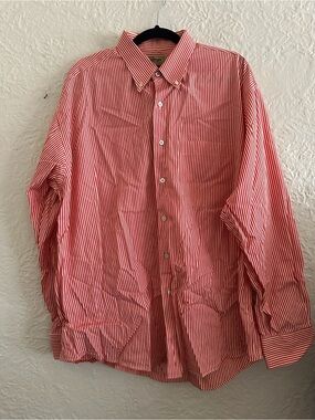 Paul Stuart Tan Soft Red Stripe Button Down Shirt XL
